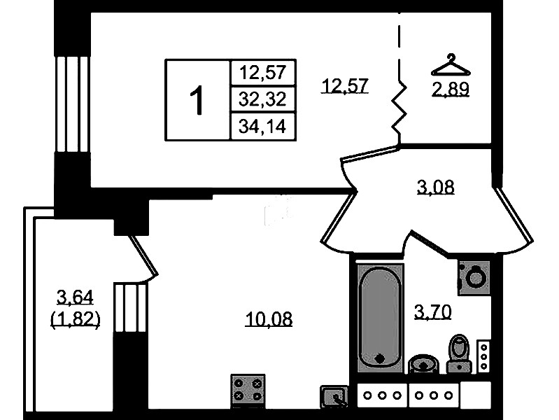 1-комнатная квартира 34.14 м², 10/11 эт., ЖК «Новое Колпино»